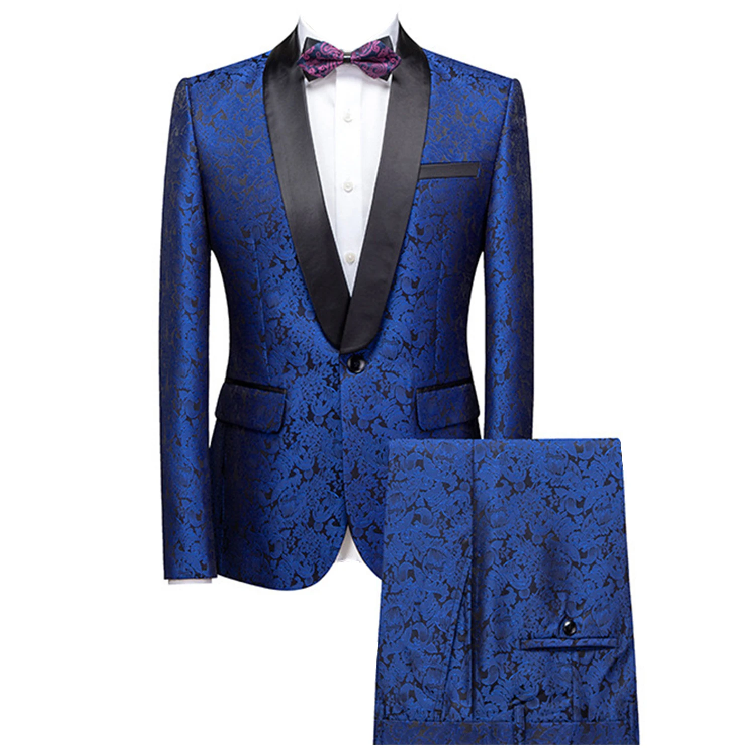 Men\'s Jacquard One Button Suit Two Pieces Shawl Lapel Tuxedos for Wedding/Formal/Party  Groom Business Tuxedos men suits wedding