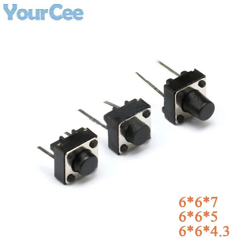 100PCS/20PCS 6*6*7 6*6*5 6*6*4.3MM Micro Touch Tactile Push Button Switch Horizontal Two-legged 7MM 5MM 4.3MM