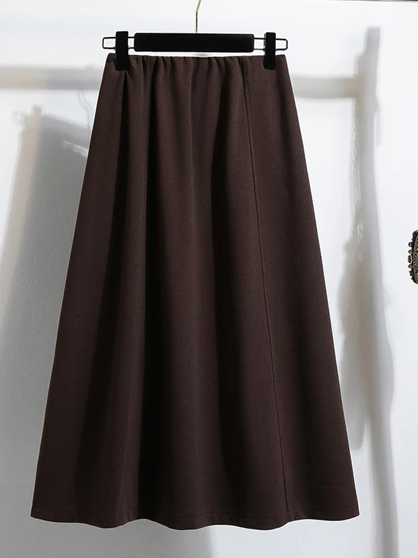 Acetate Wool 6-Piece Skirt Women's Autumn Winter Long Skirt with Pocket Inner Elastic Waist mid Waist Loose Fit Style