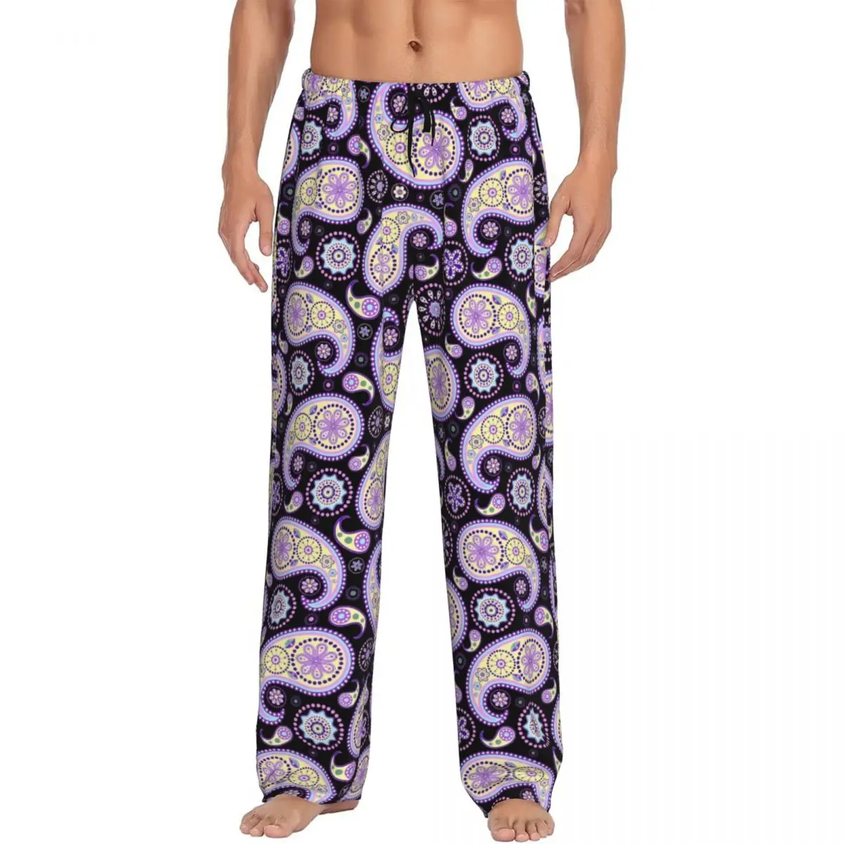 Custom Paisley Pajama Pants Sleepwear for Men Elastic Waistband Floral Pattern Sleep Lounge Bottoms with Pockets