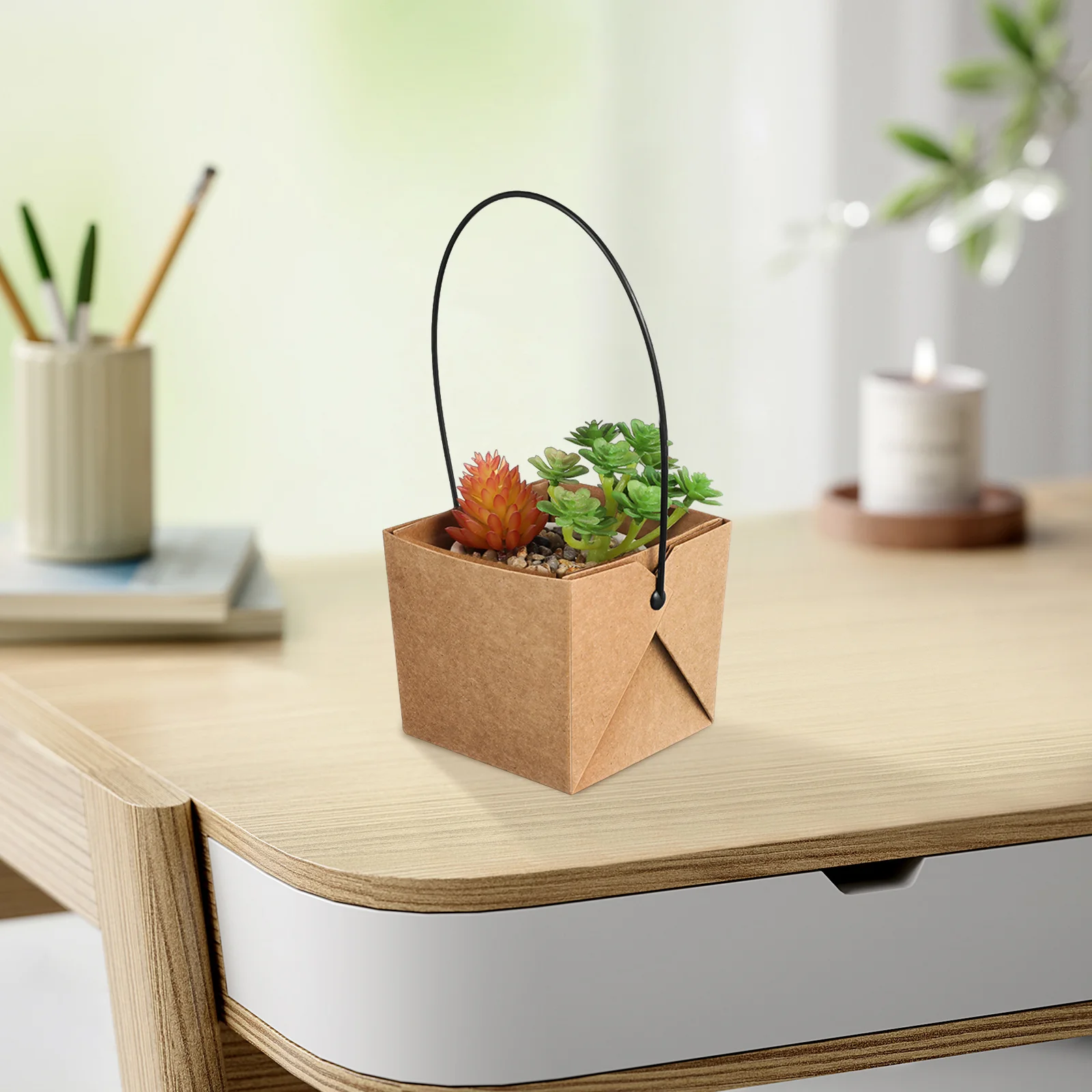 

12 set Waterproof Kraft Paper Flower Pots Mini Succulent Planters With Drainage Holes For Desk Decor Wedding Favors Garden