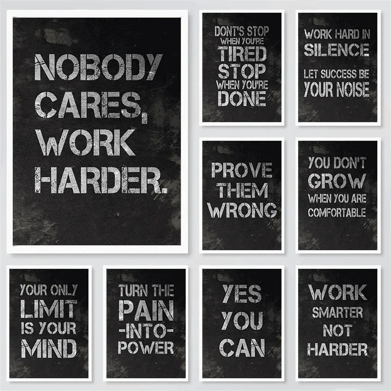 Inspiration Black Background Poster Canvas Printing Nobody Cares Work Harder Wall Art Decor Quotes Bar Home Room Wall Decoration