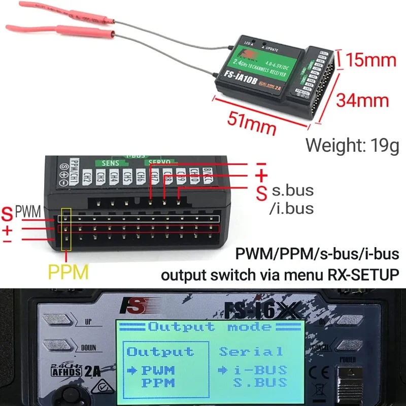 Flysky FS-iA10B récepteur 2.4G 10CH PPM iBUS PWM sortie AFHDS pipeline pour élasticité I6 I10 I6S I6X FS-TM10 FS-i8 FS-IT4S émetteur