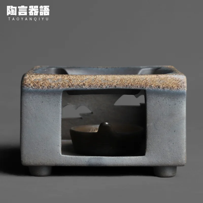 Crude pottery roasted gold square candle holder tea stove handmade retro pottery personality Kung Fu tea ceremony Zen tea table