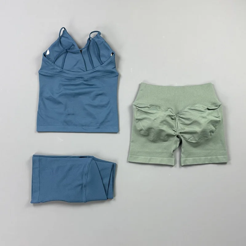 Sleeveless Sports Vest Set Women Sexy Halter Top Butt Lifting Cross Shorts Backless Yoga Set Tummy Control Seamless Gym Suit