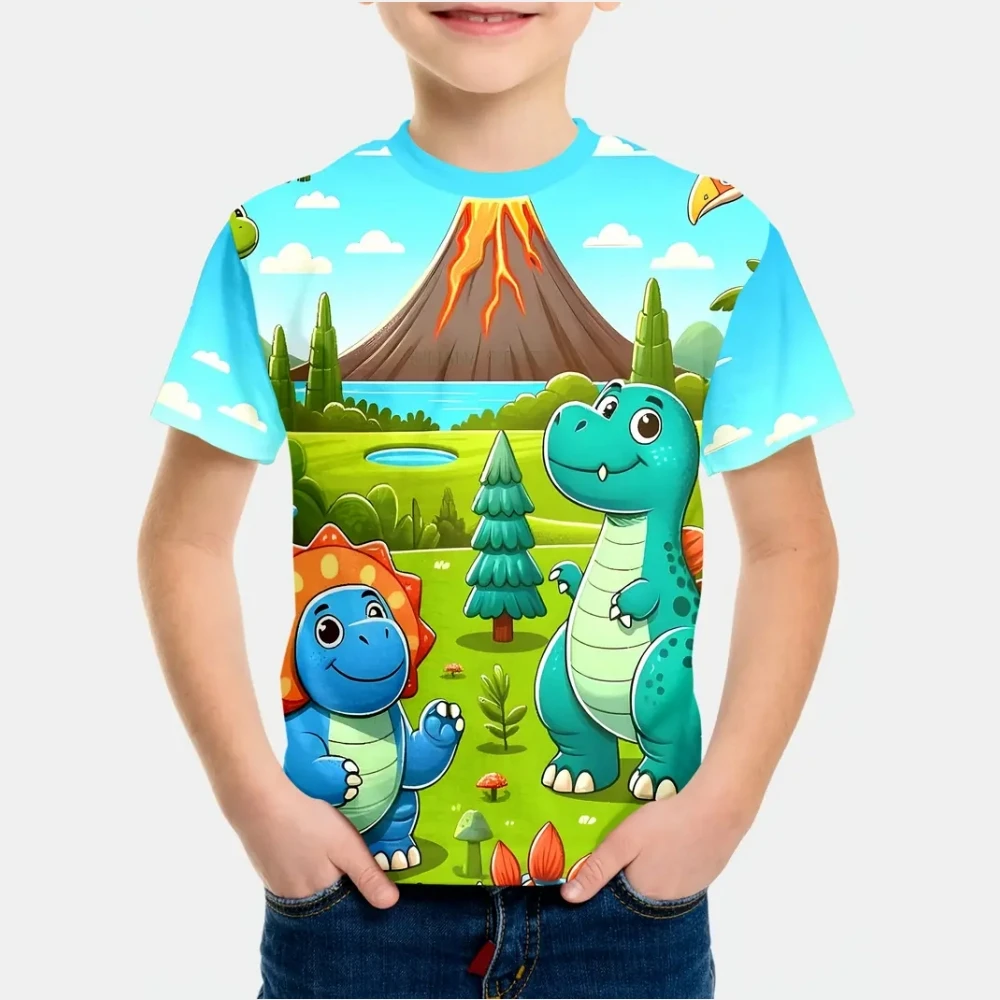 Fashion 3D Printed Cartoon Dinosaur Pattern T-shirt for Adults and Children Summer Round Neck Short Sleeved High Quality Top
