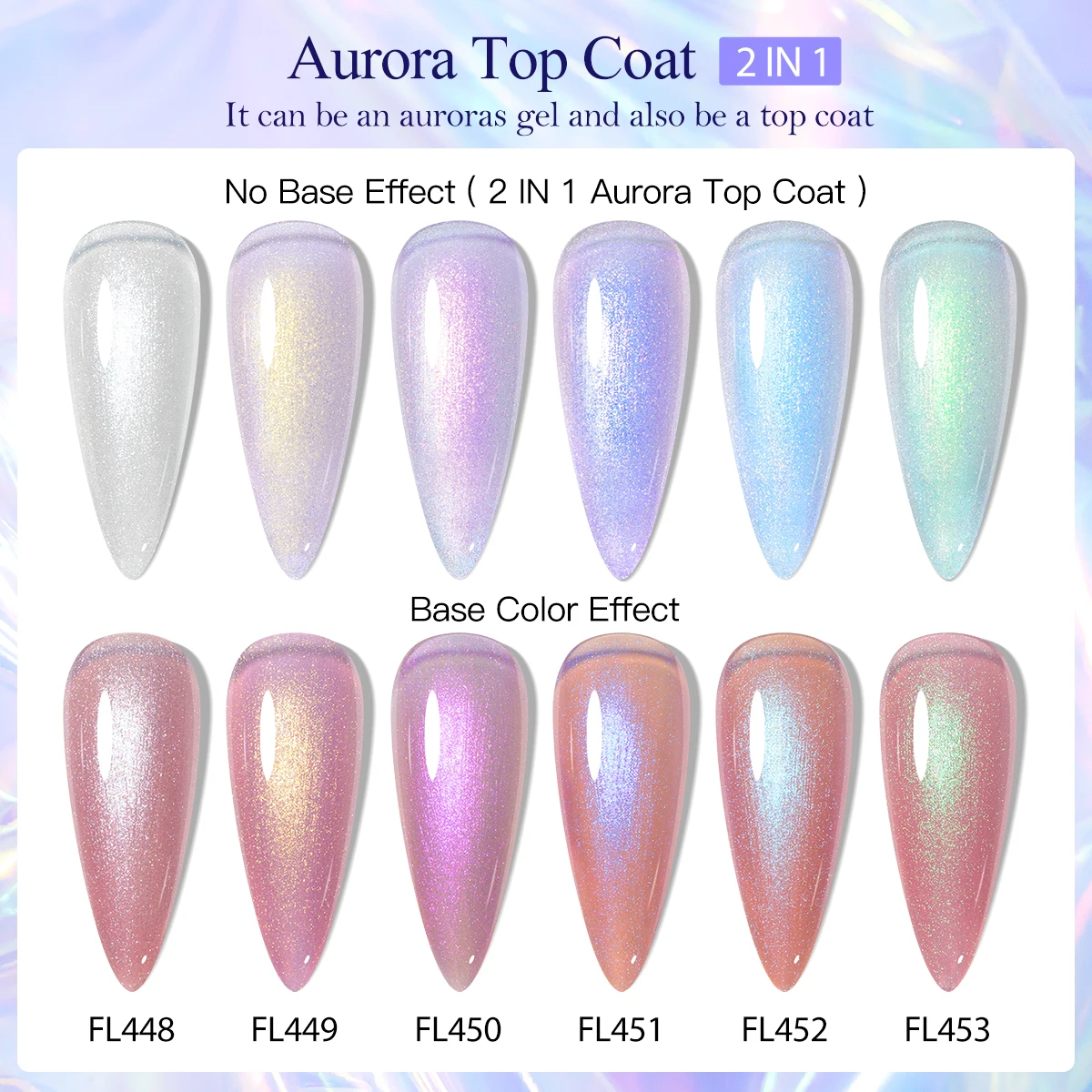 أربعة زنبق 7 مللي أورورا بريق 2 في 1 وظيفة معطف فوقي جيل للأظافر البولندية الأزرق الأرجواني إثارة هلام مسمار الفن شبه دائم UV جل #2