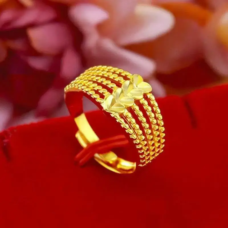 Niche Design Love Heart Five Line Rings For Women Sand Gold Jewelry Light Luxury Fashion High End Adjustable Open Finger Ring Fo