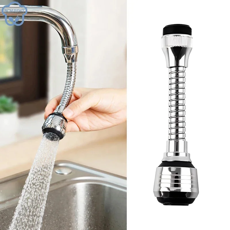 Stainless Steel Faucet Kitchen Sprinkler Water-saving Device Lengthening Rotating Splash Proof Sprinkler Spray Extender Bubbler