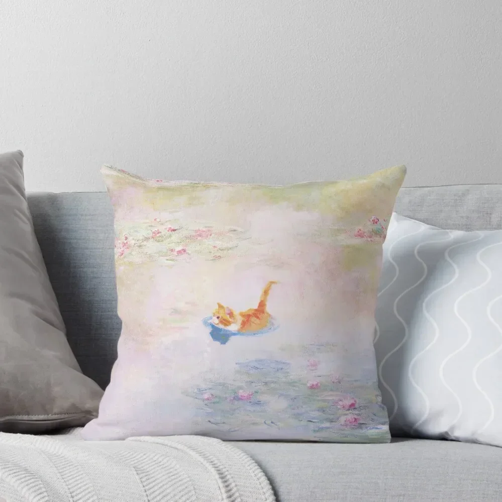 

Funny Orange Cat in Water Lily Pond by Claude Monet Throw Pillow Decorative Cushions For Luxury Sofa Cushion Child pillow