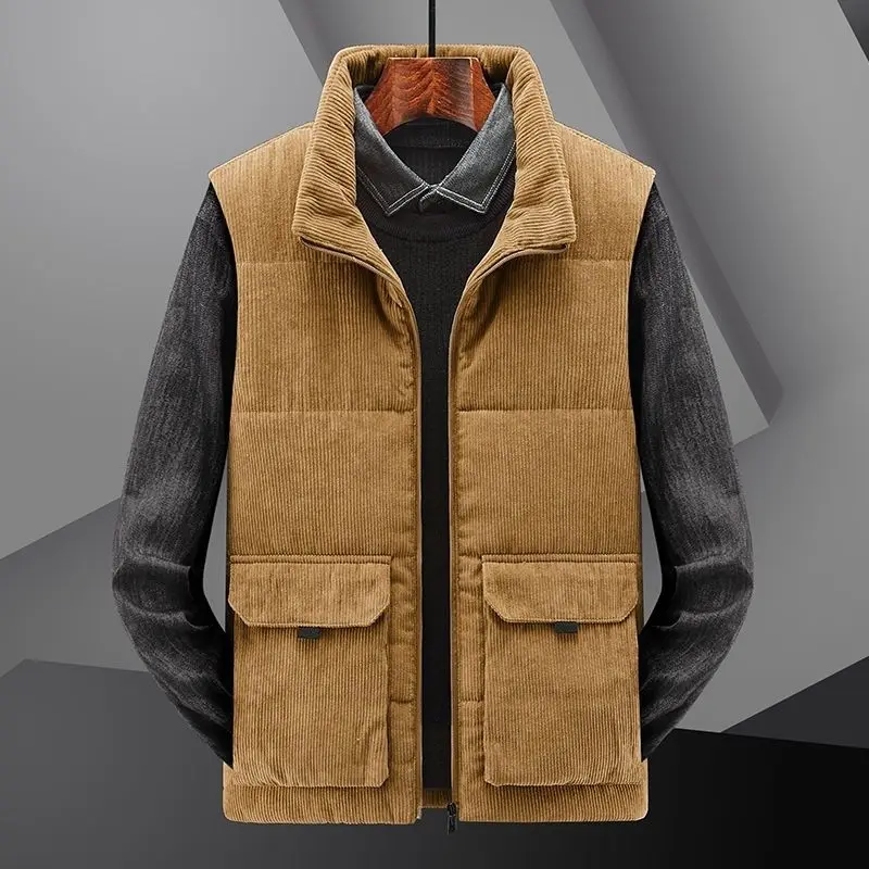 

Fleece Lined Corduroy Vests Man Sleeveless Jackets Winter Warm Coat Vest Men Casual Solid Waistcoat Outwear chalecos para hombre