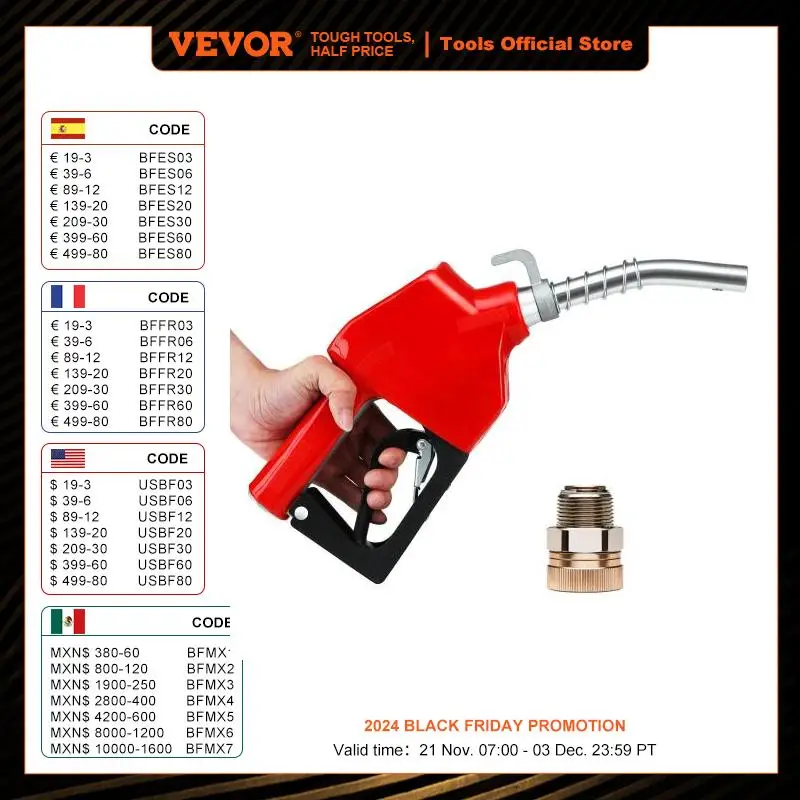 VEVOR Automatic Fuel Nozzle 40/60 L/min 16 GPM Max Flow Rate Aluminum&PVC Gas Pump Handle for Gasoline Diesel Kerosene Biodiesel