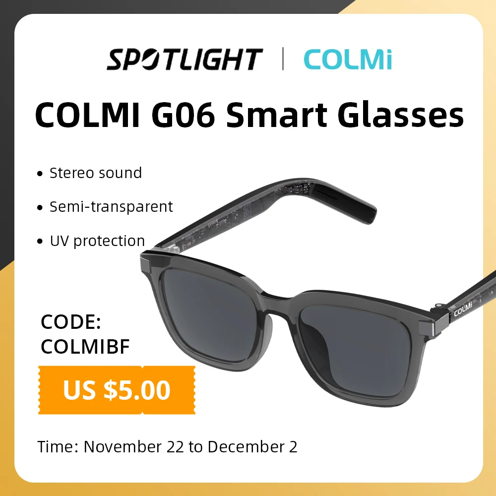 COLMI G06 Smart-Brille, Bluetooth-Sonnenbrille, integriertes Mikrofon, Lautsprecher, Touch- und Sprachassistent, kompatibles Glas für Männer und Frauen