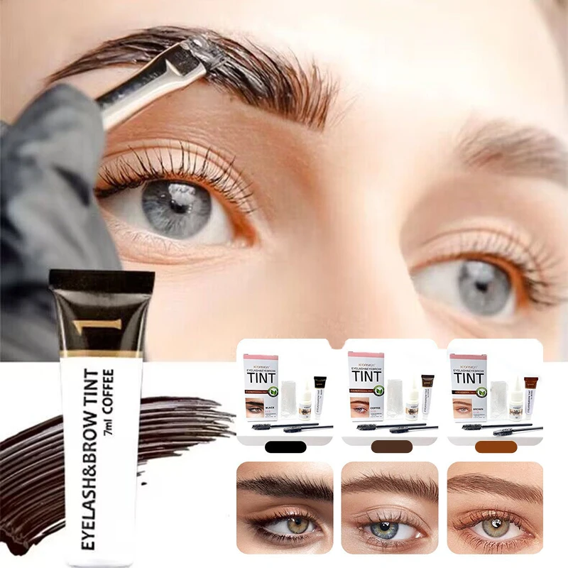 Semi-Permanent Eyelash Eyebrow Tinting Kit 2 in 1 Waterproof Quick Tint Eyebrow Enhancement Long Lasting Eyebrow Cosmetics