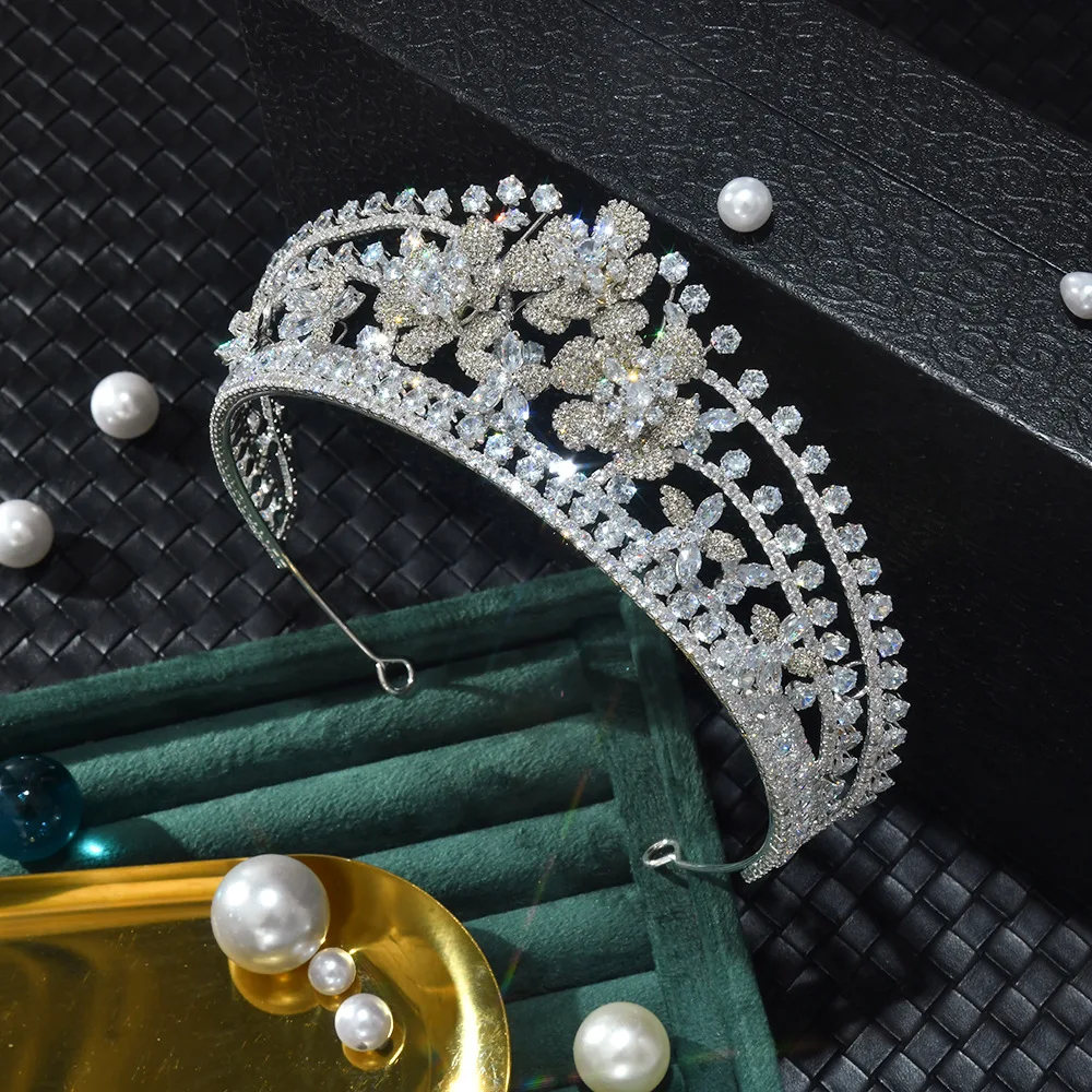 

Цветочные свадебные короны для королевы, циркон, кристалл, принцесса, свадебная тиара, корона для женщин, пышная диадема, свадебный головной убор для выпускного вечера