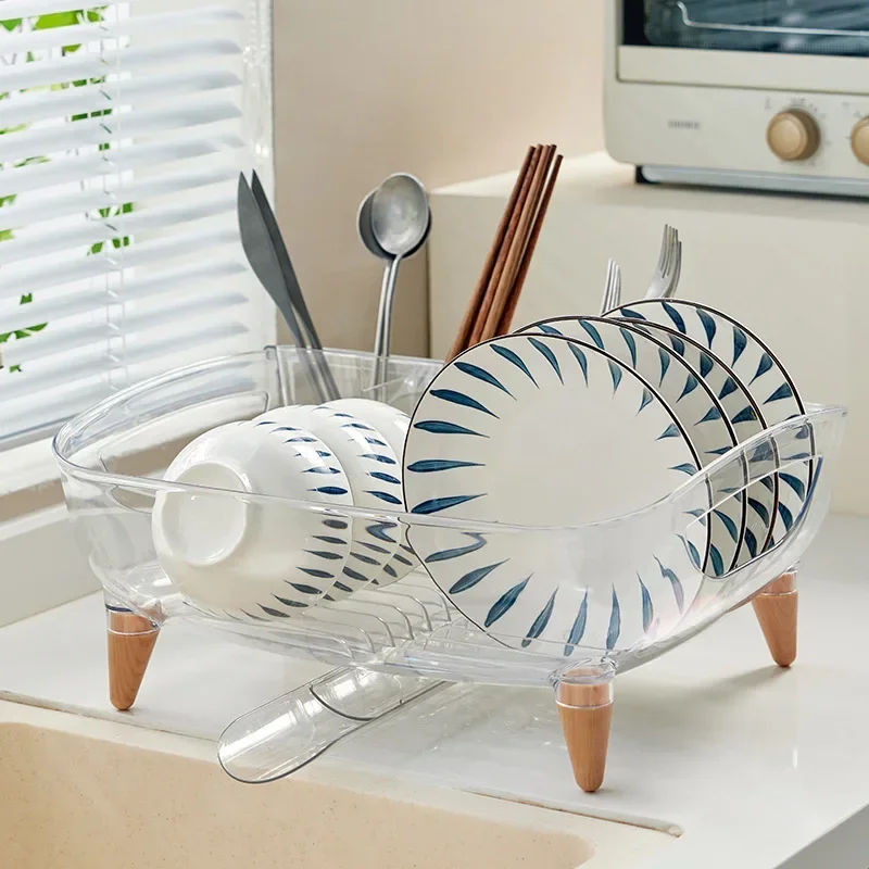 

Transparent Kitchen Storage Holders, Bowl and Plate Rack, Knife and Fork Organizer with Tableware Drainage Solution