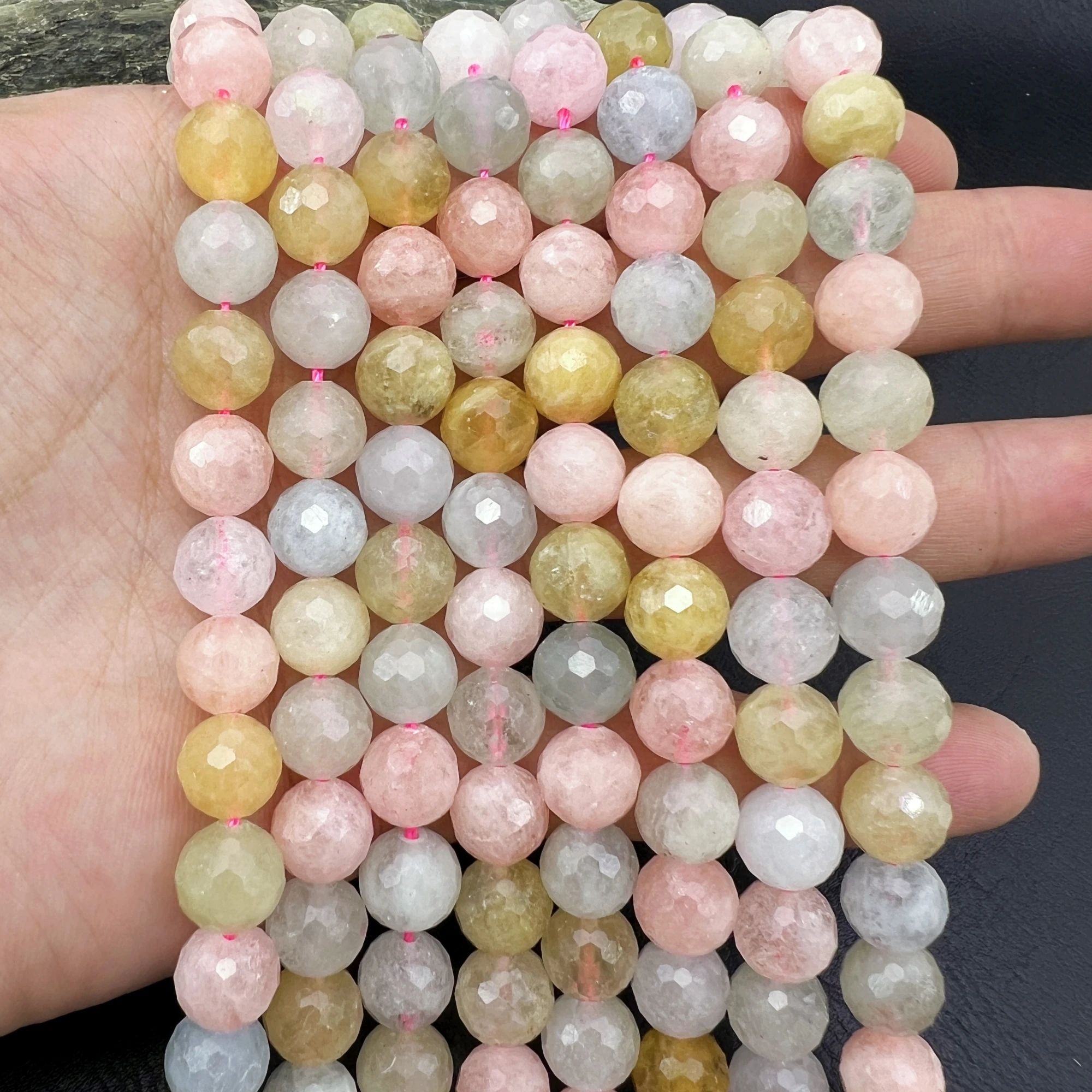 10mm Faceted Natural Morganite Beryls Stone Round Loose Beads For DIY Jewelry Making