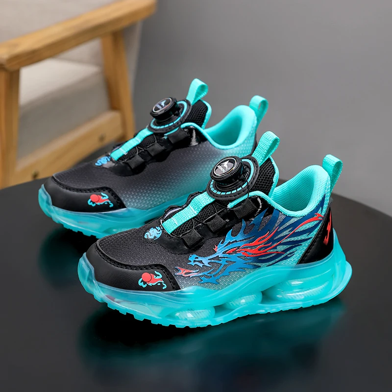 

New Anti-skid Leather Kids Sneakers for Boys with Fashion Dragon Pattern Size 29-40 Running Walking Lightweight Casual Shoes