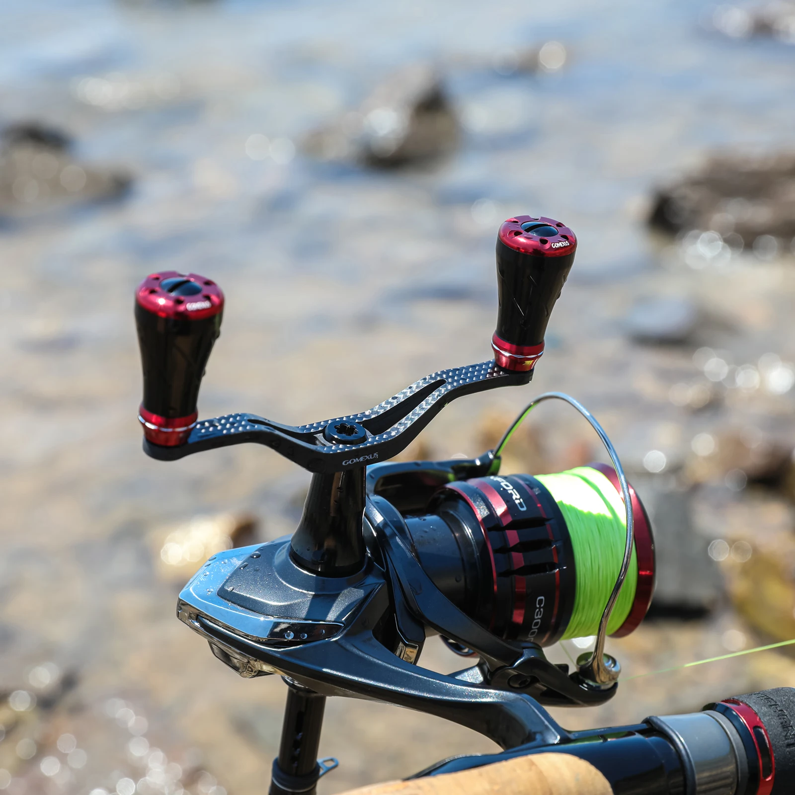 Gomexus Spinnrolle Carbon Doppelgriff Eging Angelrolle 82mm /98mm Rollengriff für Shimano Stella Stradic Twinpower – Detail 7