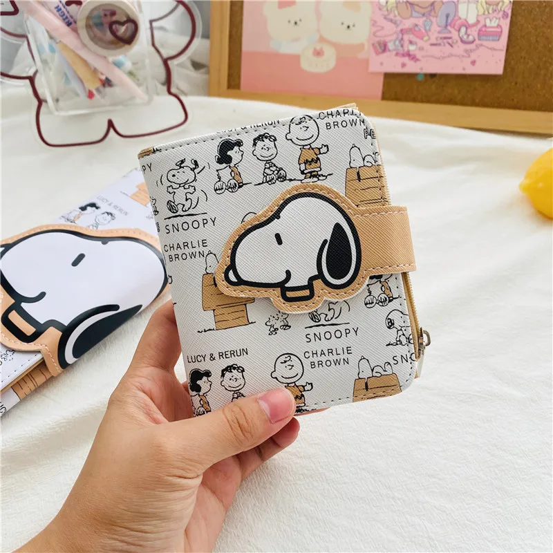 Snoopy Short Wallet Cute Cartoon PU Leather Coin Purse Zipper Card Holder Organizer Casual Daily Money Organizer Students Gift view 2