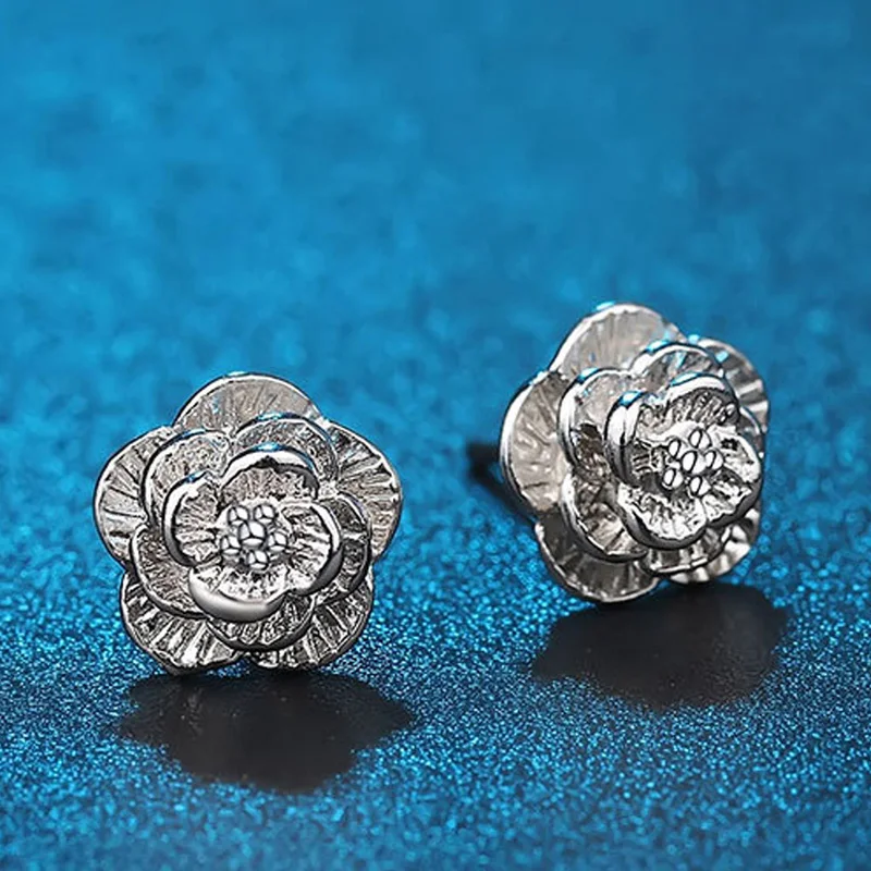 

Small Flower Silver Plated Stud Earrings 925 Silver Needle Ear Studs Women's Fine Jewelry Mother's Day Birthday Gift