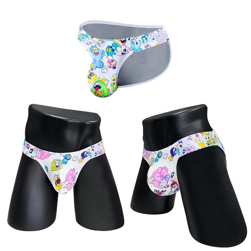 

3pcs Men's PUMP! Ice Silk Briefs U Convex Pouch Cartoon Print Elastic Waistband Soft Breathable Fashion Underwear