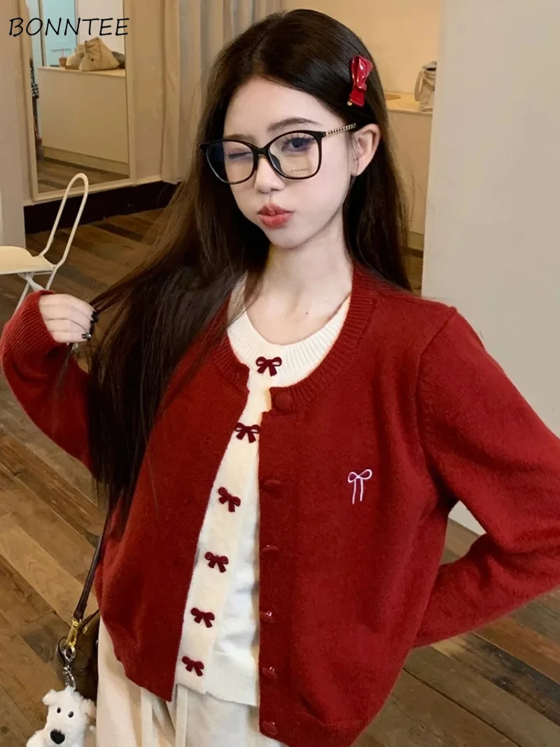 

Cardigan Women Bow Fake 2pcs Knitted Korean Fashion Sweet Sweaters Autumn Popular All-match Daily Casual Gentle Stylish Cozy