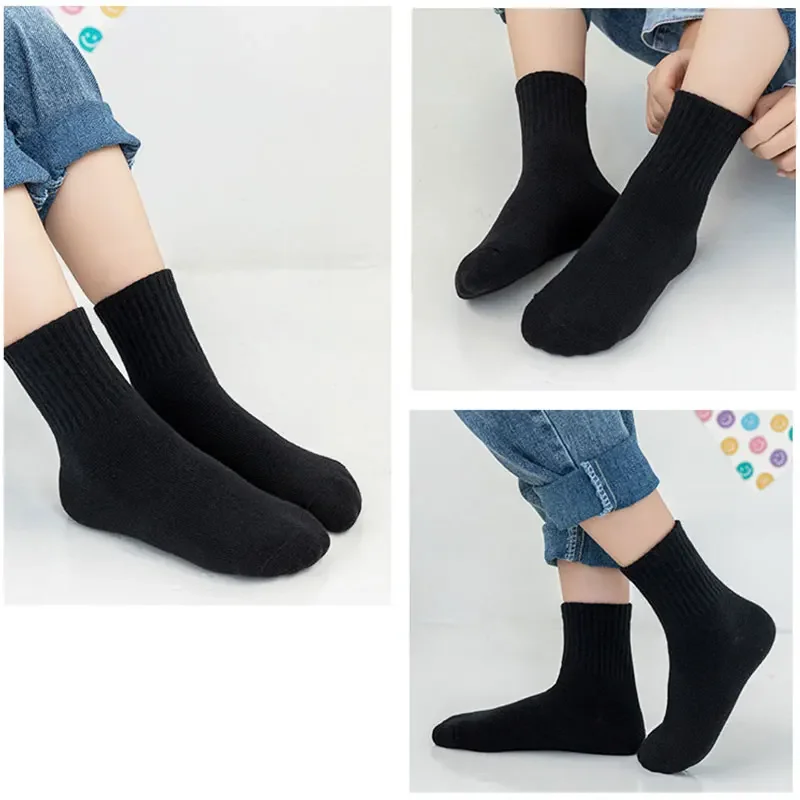 5 Pairs Pure Cotton Children Boy Socks Black White Grey Solid Color Unisex Breathable Sports School Socks Baby Girl Calf Socks