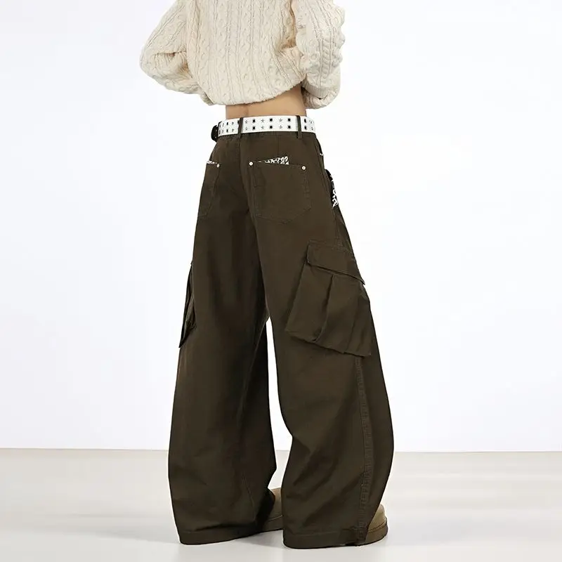 جينز أمريكي عتيق بجيب الفهد جينز نسائي Y2K موضة ملابس الشارع هاراجوكو فضفاض غير رسمي عالي الخصر بنطال ذو قصة أرجل واسعة