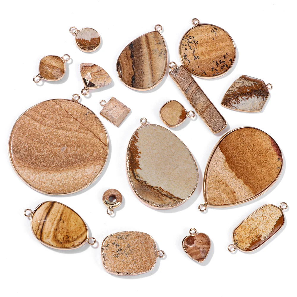 Fashion Natural Picture Jaspers Pendant Healing Bulk Tumbled Stones Mineral Energy Gravel Specimen Home Jewelry Decoration Gift