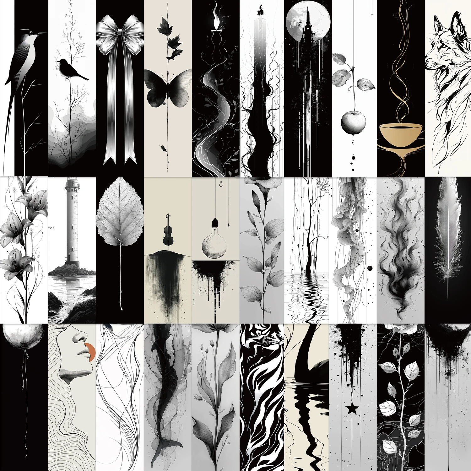 30pcs Minimalist Line Bookmarks Black And white Reading Book Tags DIY Page Tags Gift Decoration Cards Student Message Cards