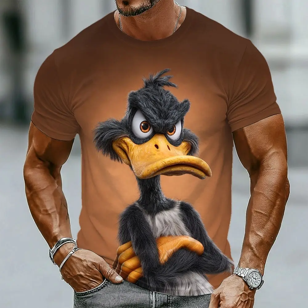 Men's Realistic 3D Angry Black Duck Graphic T-Shirt All Over Print Slim Fit Crew Neck Streetwear Casual Tee for Spring & Summer