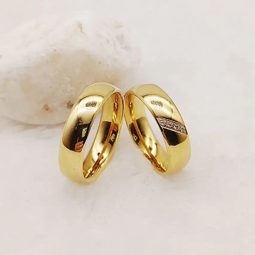 Anillos de boda para parejas de Love Alliances para hombres y mujeres, joyería de acero inoxidable chapada en oro de 18 quilates, anillo de promesa de matrimonio para mujeres