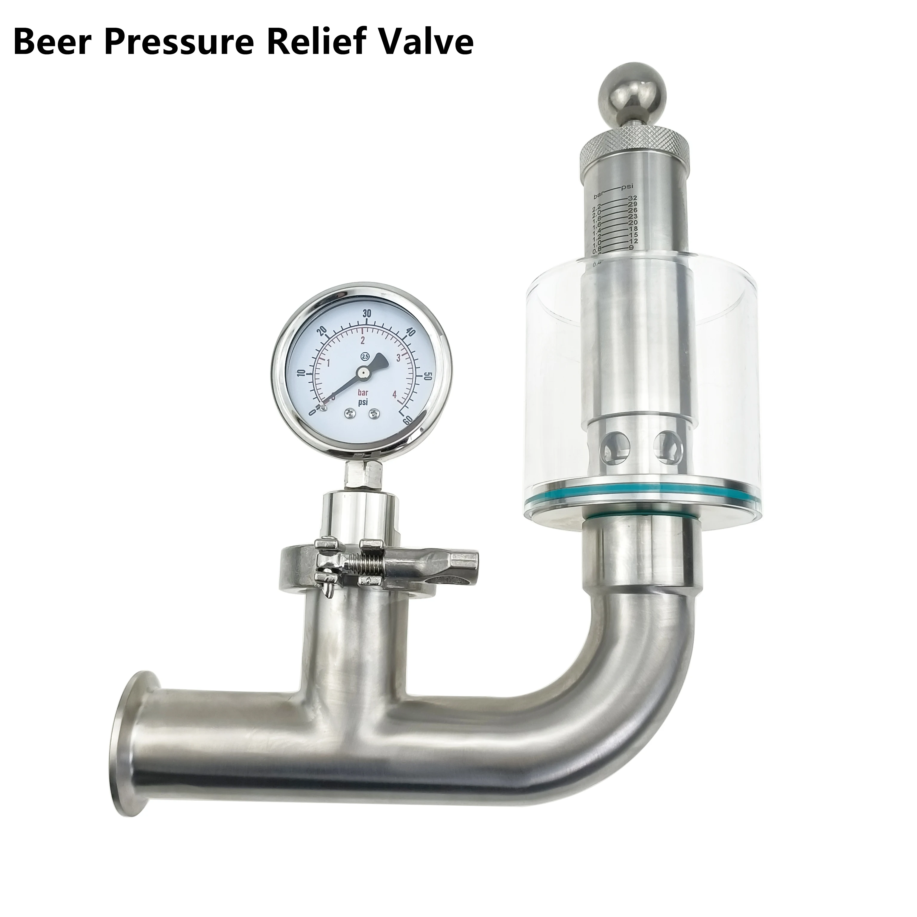 SS304 1.5'TC50.5mm Sanitary Beer Pressure Relief Valve Fermentation Tank Exhaust Valve Home Brew Beer With Pressure Gauge