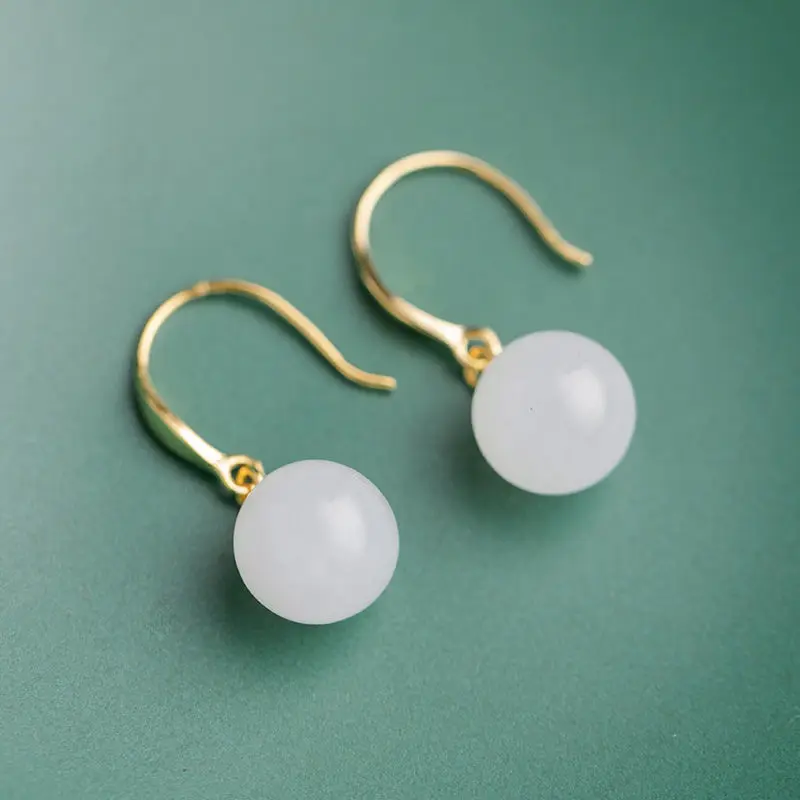 

Silver inlaid natural Hetian white jade earrings Chinese style retro minority design light luxury charm women's brand jewelry