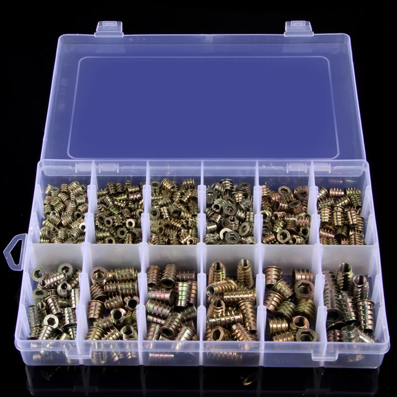 

565/340/230PCS Assorted Flanged Hex Drive Head Furniture Nuts M4 M6 M8 M10 Zinc alloyl Thread For Wood Insert Nut