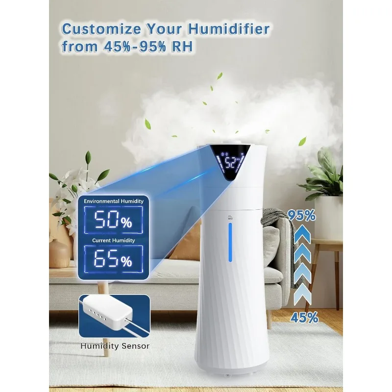 Humidificador inteligente para habitación grande de 2000 pies cuadrados, humidificadores de 17 l/4,5 gal para dormitorio con aplicación Wi-Fi y control remoto, fresco ultrasónico