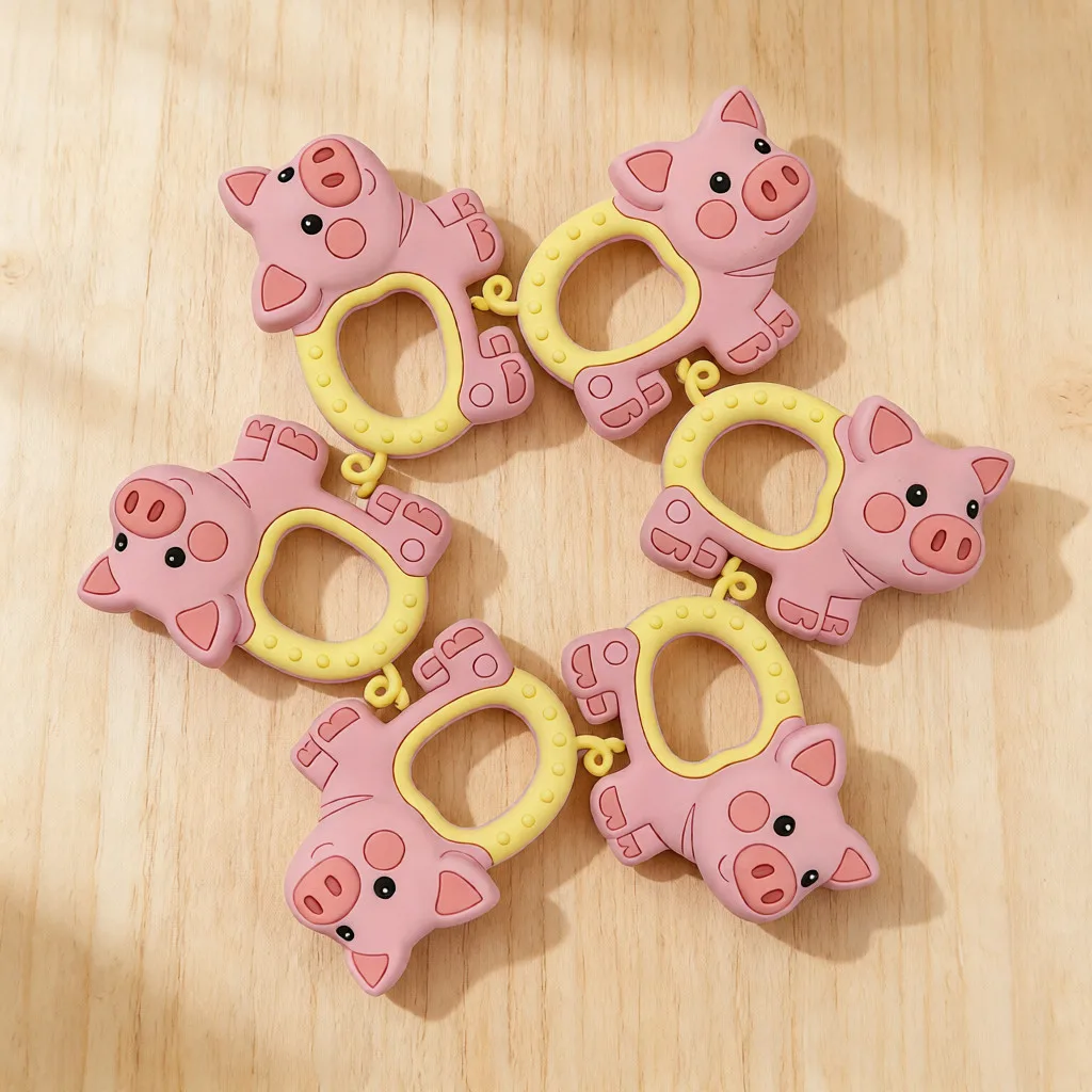 1pcs Silicone Teether Gifts Pacifier Chain Making Cartoon Pig Silicone Teether For Baby Teething Chewing Toys Soft Teether Baby