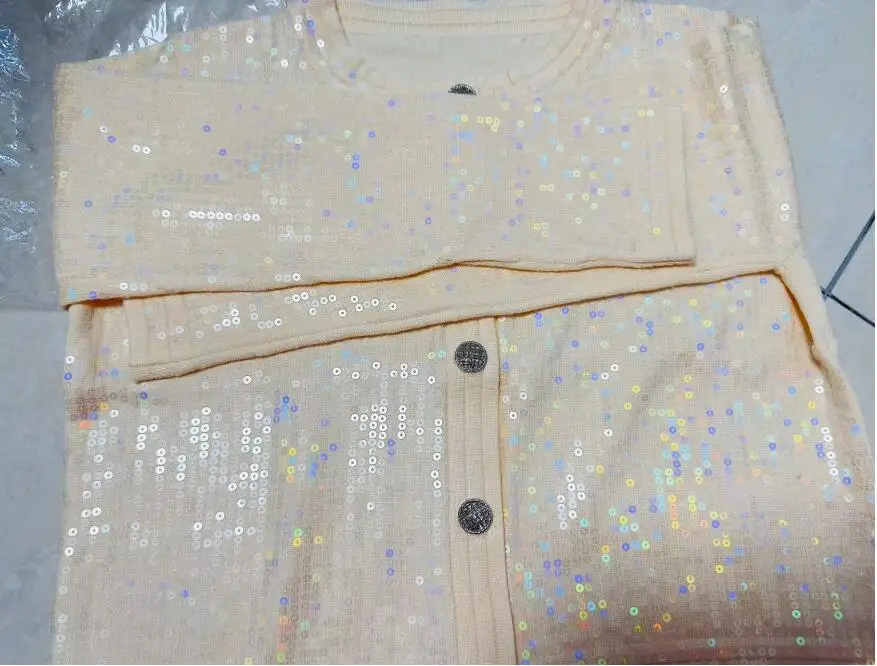 Cárdigan de punto con lentejuelas blancas para mujer, chaqueta elegante de alta gama, suéter corto, Top femenino, primavera y otoño, novedad de 2023