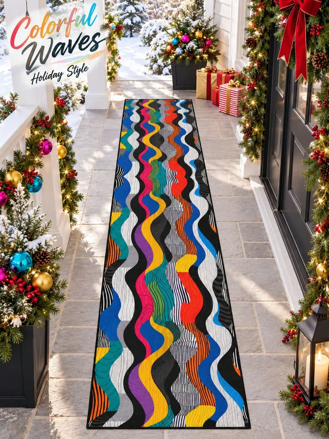 Wave Line Aisle Runners Curves Stripes Shapes Runner Rugs Hallway Kitchen Entryway Bedroom Living Room Long Carpet Laundry Corridor Porch Office Doorway Housewarming Thanksgiving Floor Mat Home Decor Anniversary Birthday Gifts for Family Friends