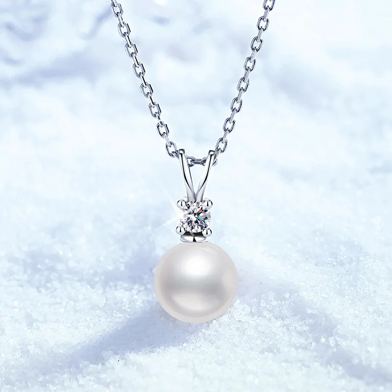 

Platinum PT95018k Gold Necklace Authentic Natural Freshwater Pearl Strong Light Round Luxury Versatile 10% Moissanite Necklace