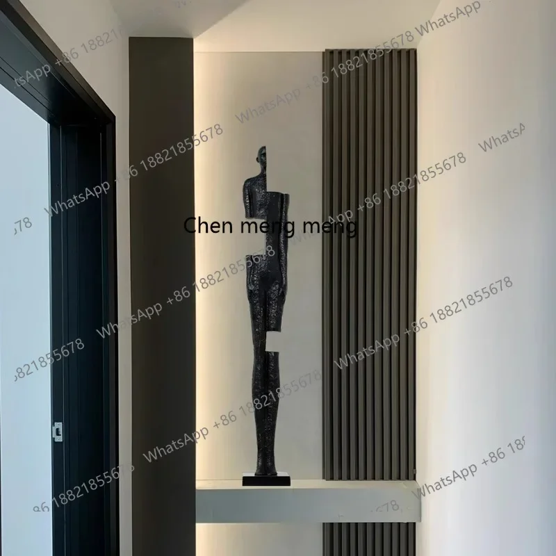 H178New Chinese metal figure combination living room entrance ornament creative hooded tall sculpture