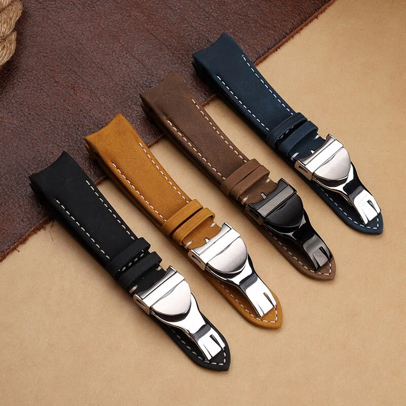 20mm 22mm Curved frosted cowhide Watchband For Tudor Biwan Timing Gold Steel M79363/M79360 series Vintage lea-ther watch strap