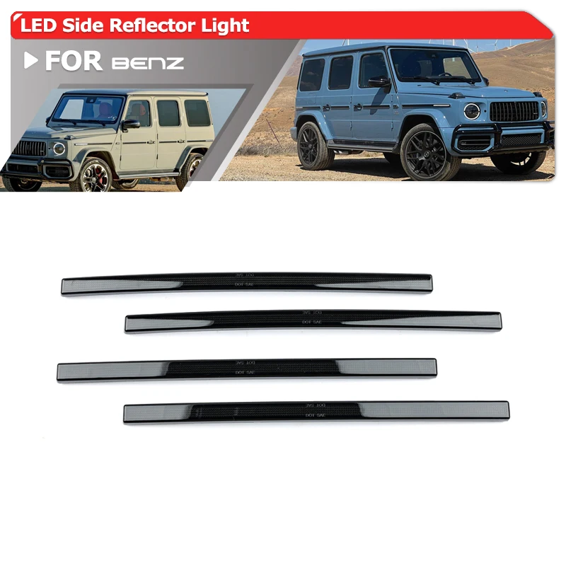

4x Euro-Style Smoked F&R Side Marker Reflectors Strips For Benz W463A G-Class G500 G550 G63 AMG 2019-Up Replace Amber/Red Reflex