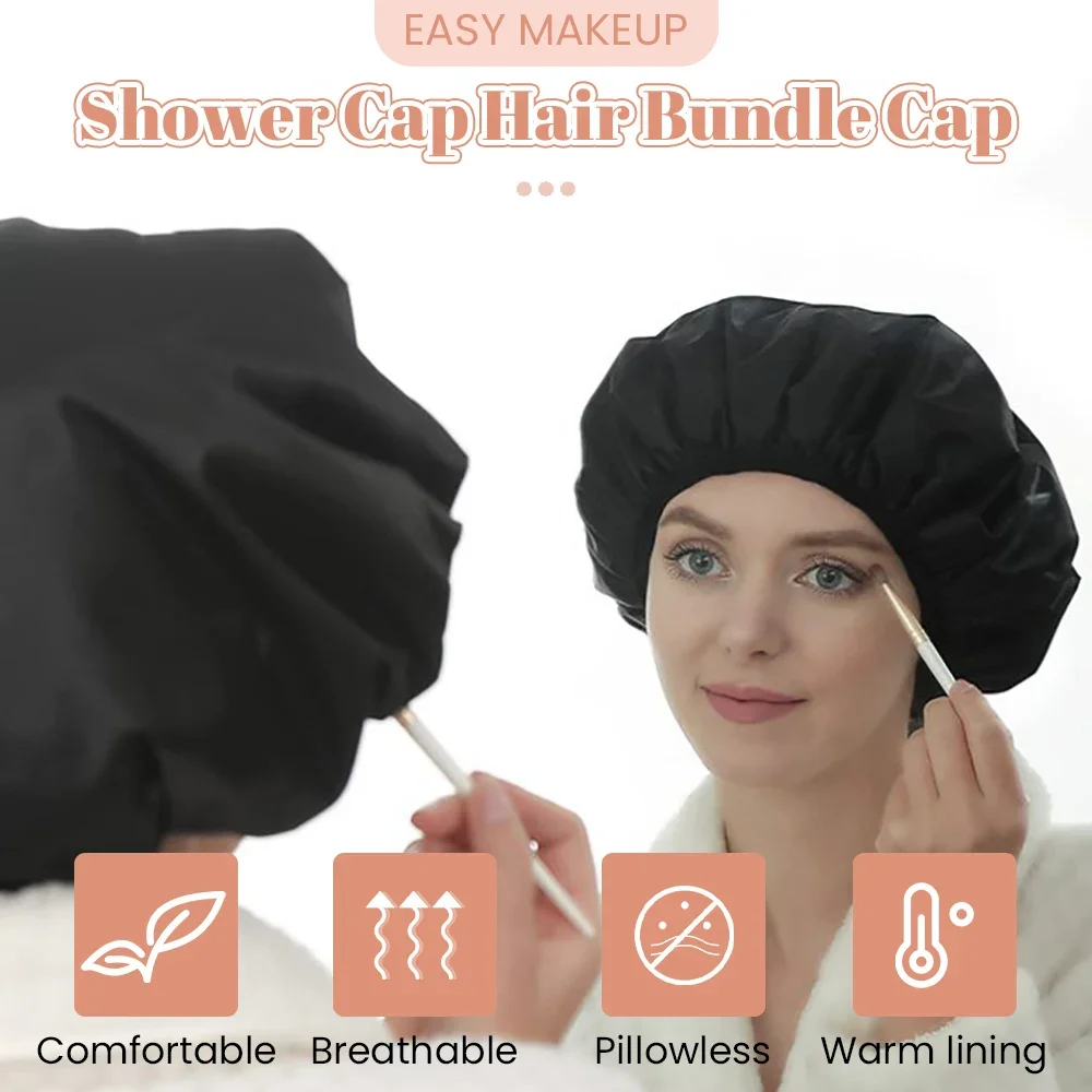 Triple Layer Large Shower Cap Reusable Bath Caps Long Thick Hair Waterproof Washable Soft Bathing Caps for Women Men Hair Care