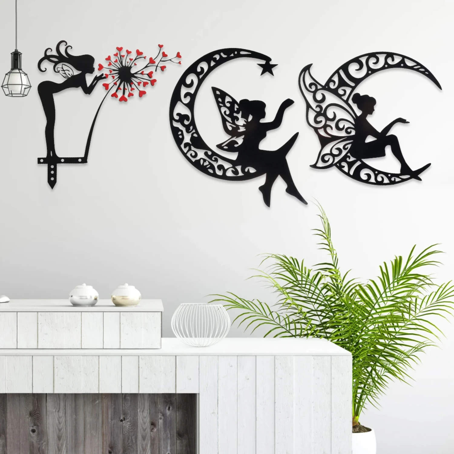 

Exquisite Fairy Silhouette Wall Art Romantic Iron Plating Flower Fairy Wall Ornament Fairy Silhouette Hanging Branch Decor