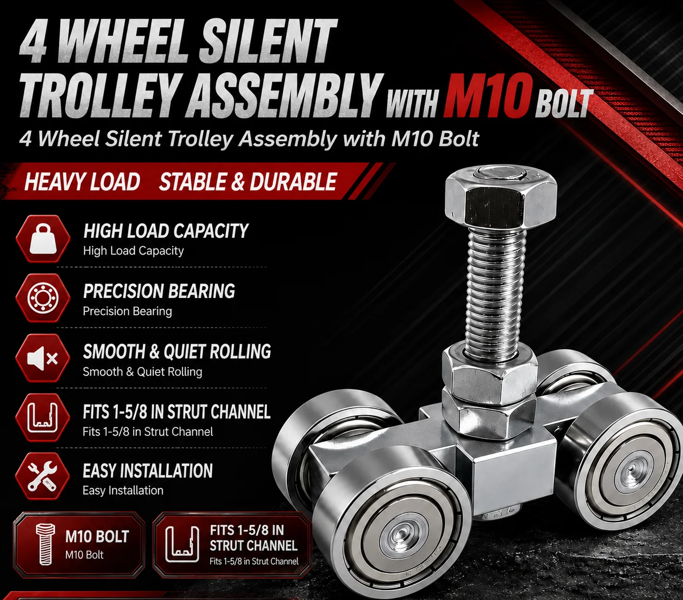 Heavy Duty Trolley Roller Assembly Garage Door Track Roller Crane Trolley Wheel Bearing Hardware