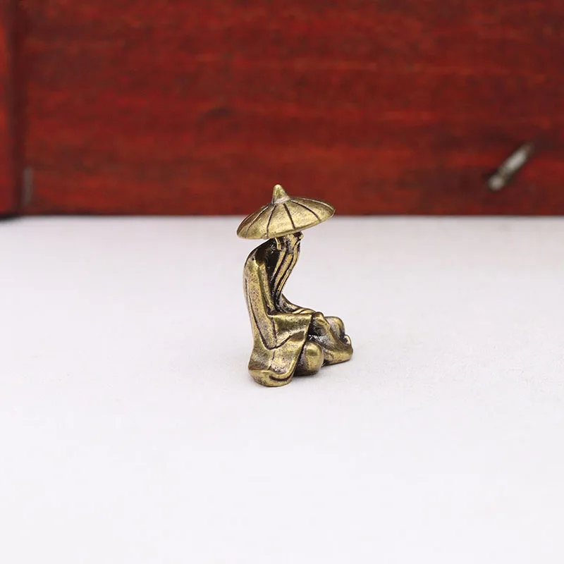 Brass Fishing Old Man Small Statue Desktop Ornaments Retro Fisherman Mini Figurines Models Home Decorations Crafts Accessories