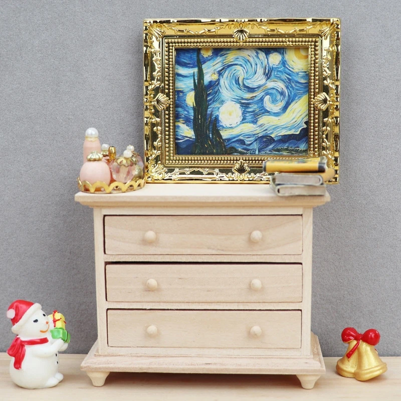Decorative Locker Drawer Storage and Bedside Table: 1:12 Dollhouse Miniature Furniture Model Toy Accessories