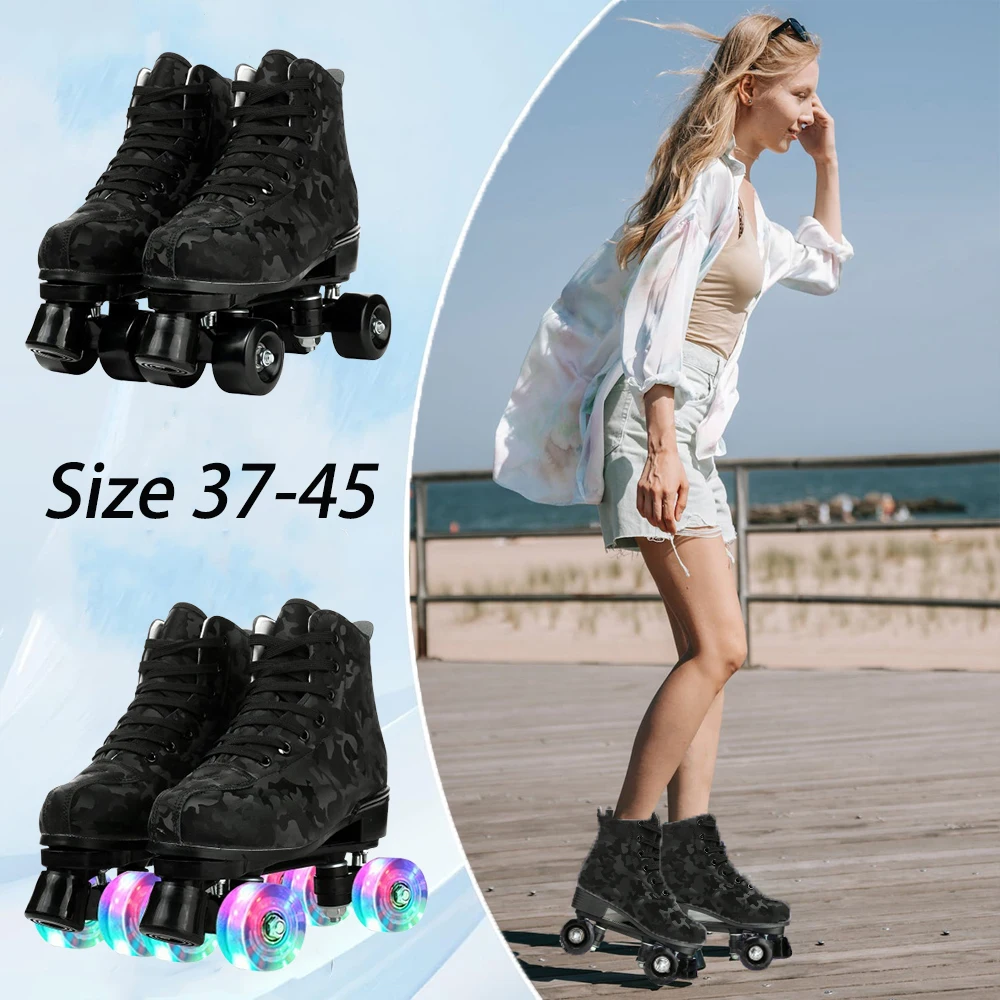 Patines de ruedas para exteriores, patines deportivos de doble fila, Quad, 4 ruedas, patinaje para mujeres, patines de ruedas intermitentes, zapatos para hombres, jóvenes, niños y niñas